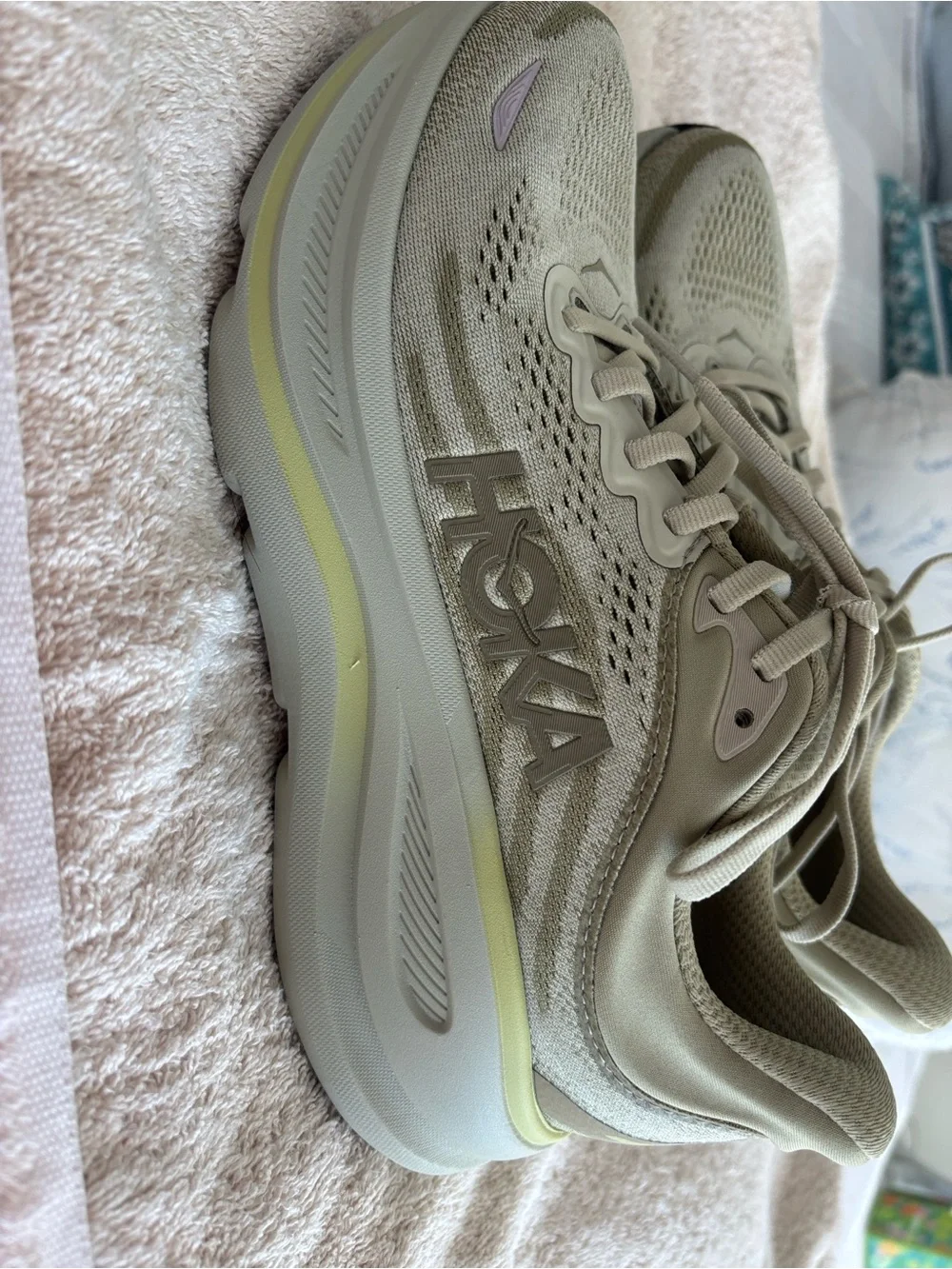 HOKA Women's Sneaker in Ecru with Pale Yellow Accent
